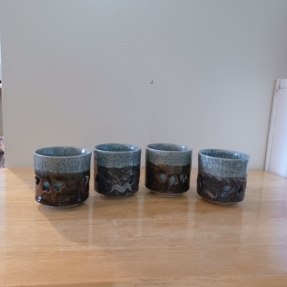 1940s Otagiri Soma Ware Somayaki Japanese Artisan Tea Cups